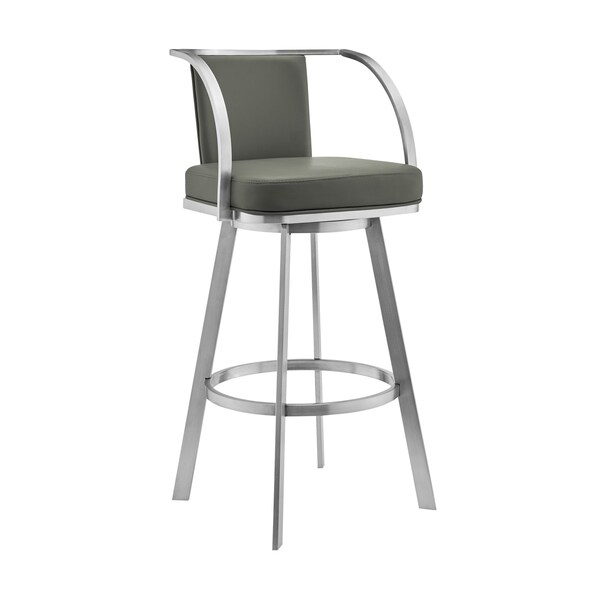 Armen Living Sandringham 30" Gray Faux Leather and Brushed Stainless Steel Swivel Bar Stool 721535762071 - main